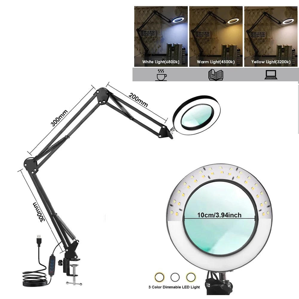 NEW Illuminated Magnifier USB 3 Colors LED Magnifying Glass for Soldering Iron Repair/Table Lamp/Skincare Beauty